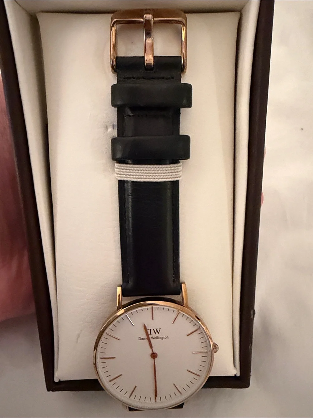 Daniel Wellington Black Leather Strap Watch with Rose Gold Case